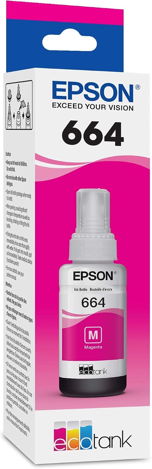 image:imageEPSON 664 EcoTank Ink Ultrahigh Capacity Bottle Black T664120S Works with ET2500 2550 4500 4550 2600 2650 3600 16500Magenta