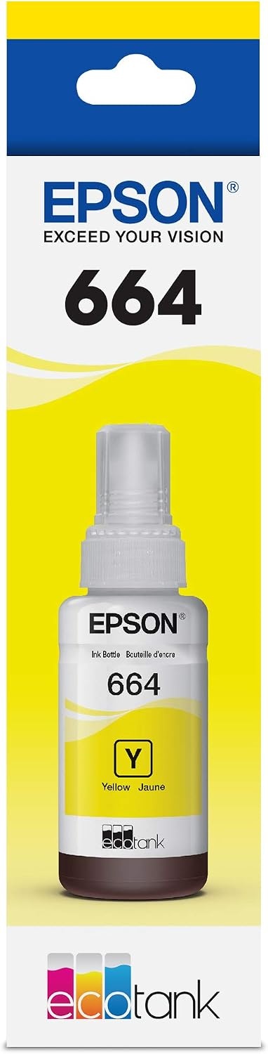 image:imageEPSON 664 EcoTank Ink Ultrahigh Capacity Bottle Black T664120S Works with ET2500 2550 4500 4550 2600 2650 3600 16500Yellow