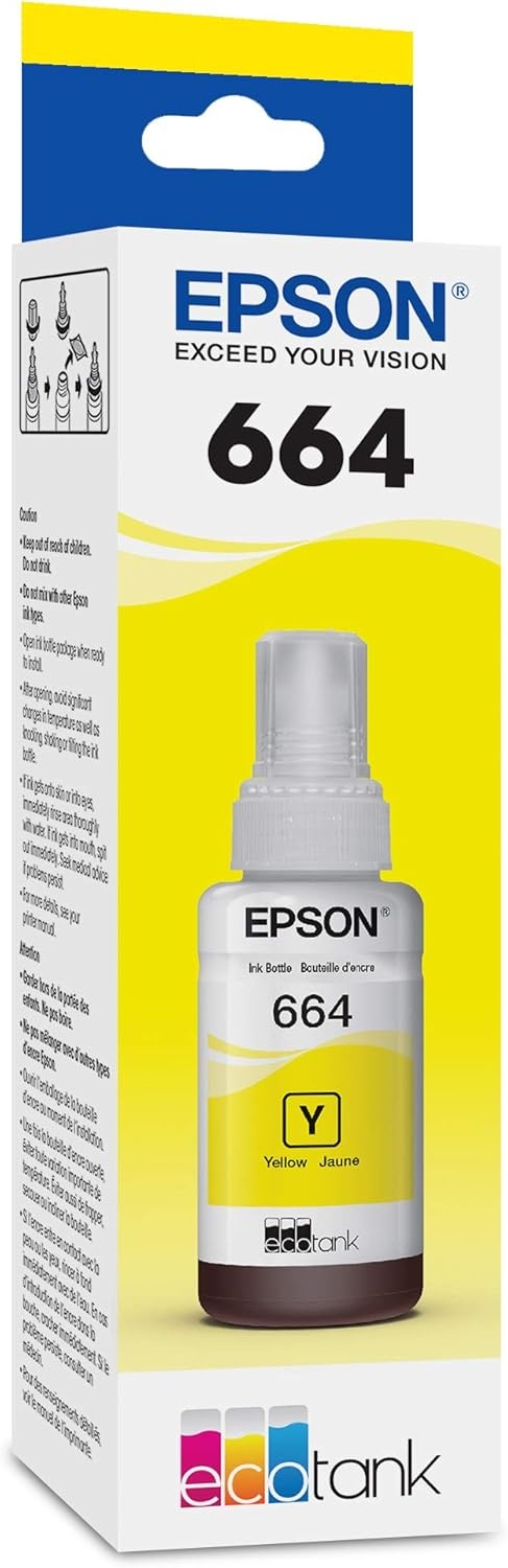 image:imageEPSON 664 EcoTank Ink Ultrahigh Capacity Bottle Black T664120S Works with ET2500 2550 4500 4550 2600 2650 3600 16500Yellow