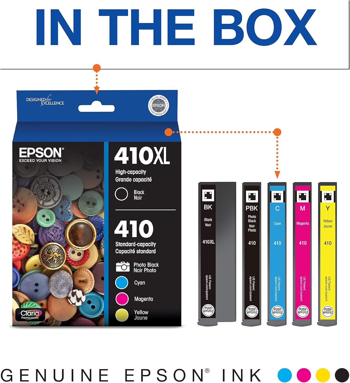 image:imageEpson 410XL Black amp Standard Photo Black and CMY Color Ink Cartridges Combo 5 Pack T410XLBCS amp 410XL Photo Black Ink Cartridge High Capacity T410XL120