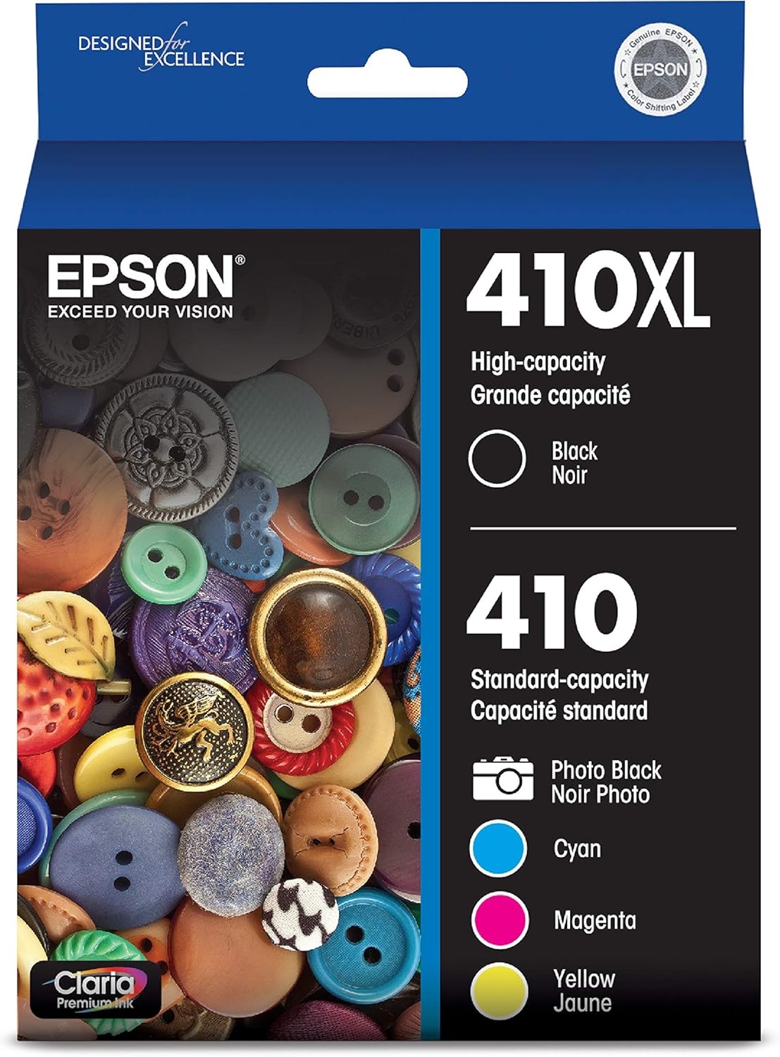 image:imageEpson 410XL Black amp Standard Photo Black and CMY Color Ink Cartridges Combo 5 Pack T410XLBCS amp 410XL Photo Black Ink Cartridge High Capacity T410XL120