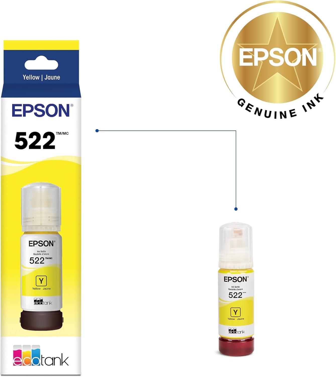 image:imageEpson 522 EcoTank Ink Ultrahigh Capacity Bottle Yellow T522420S Works with ET2400 2720 2800 2803 2840 4700 4800 4810