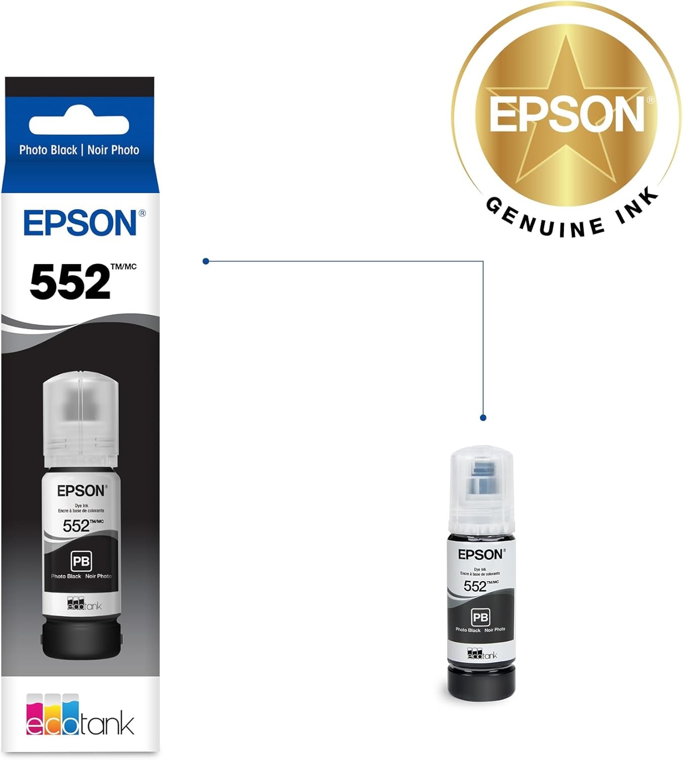 image:imageEpson 552 EcoTank Ink Ultrahigh Capacity Bottle Photo Black T552120S Works with ET8500 85501 Count Pack of 1