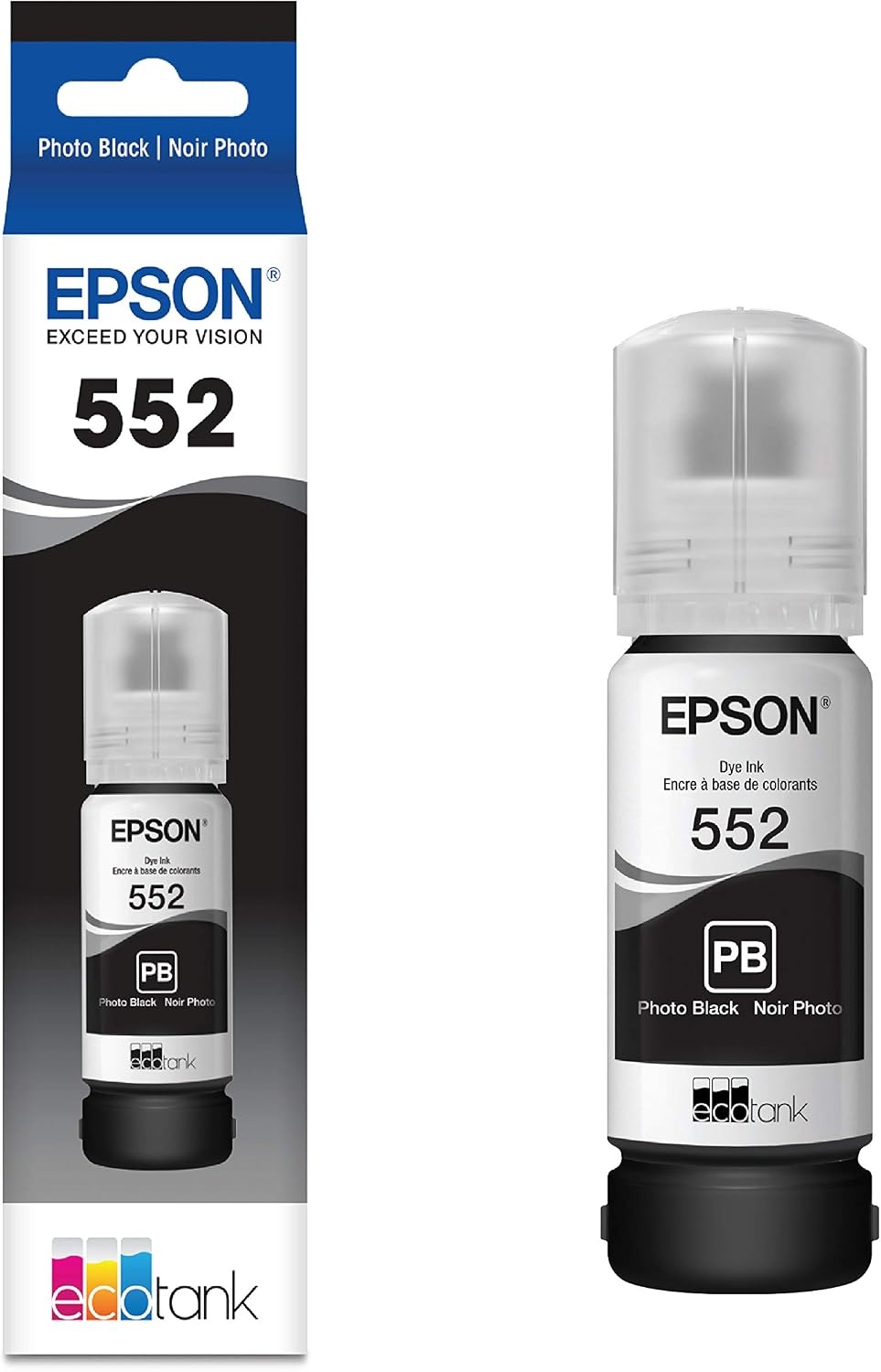 image:imageEpson 552 EcoTank Ink Ultrahigh Capacity Bottle Photo Black T552120S Works with ET8500 85501 Count Pack of 2