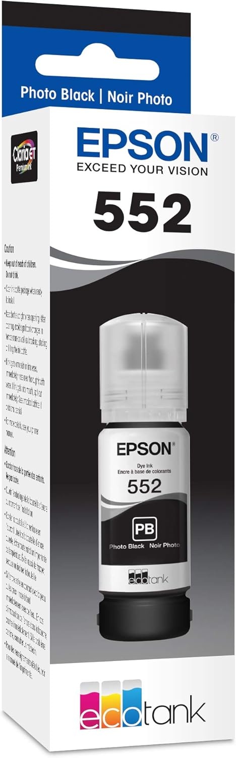 image:imageEpson 552 EcoTank Ink Ultrahigh Capacity Bottle Photo Black T552120S Works with ET8500 85501 Count Pack of 2