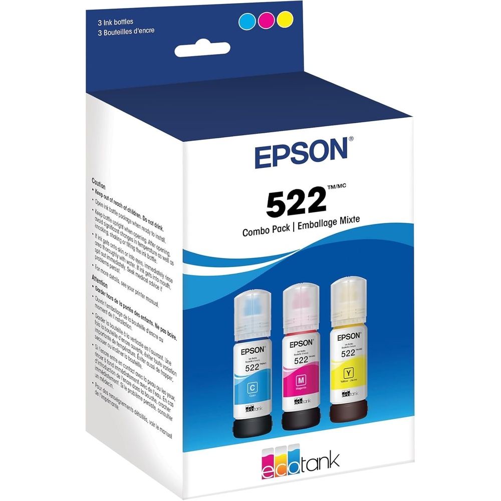 image:imageEPSON 522 EcoTank Ink Ultrahigh Capacity Bottle Color Combo Pack T522520S Works with ET2720 2800 2803 2840 4700 4800 4810Ultrahigh Capacity