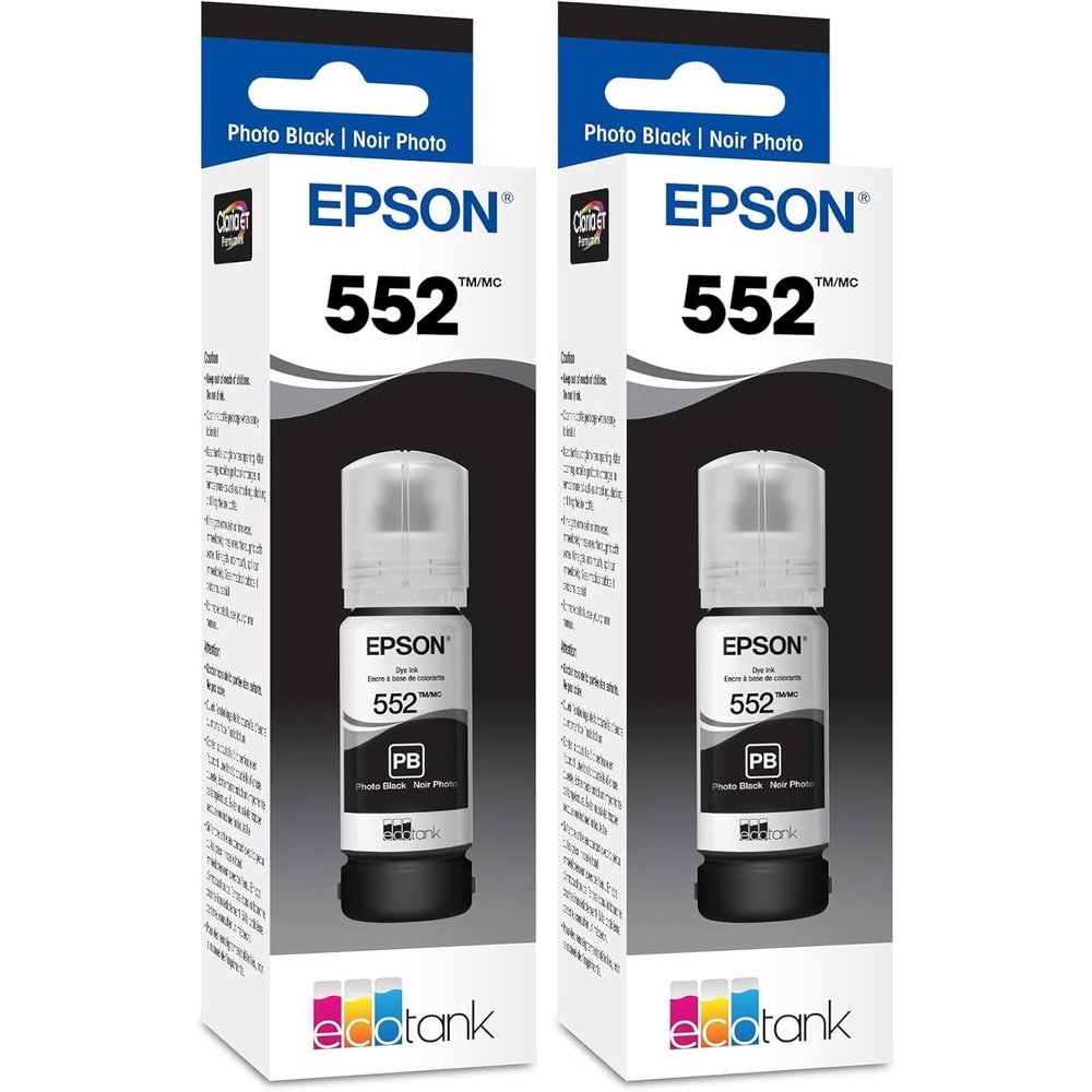 image:imageEpson 552 EcoTank Ink Ultrahigh Capacity Bottle Photo Black T552120S Works with ET8500 85501 Count Pack of 2