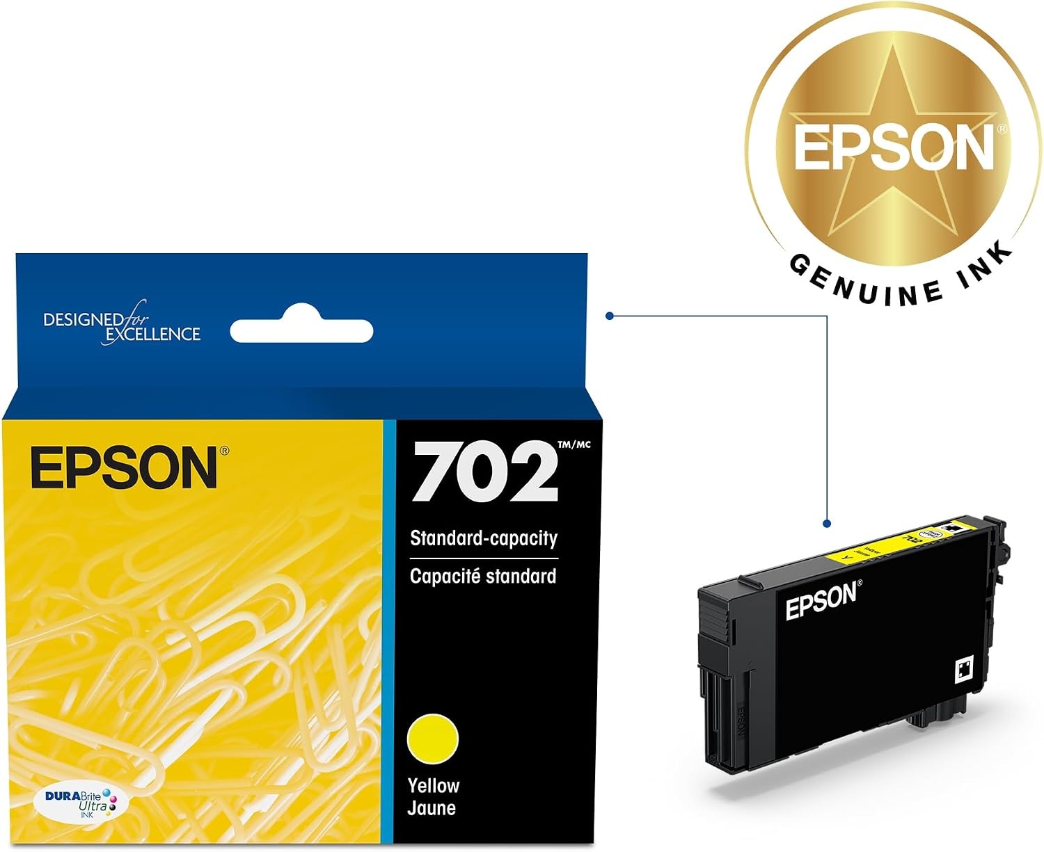 image:imageEPSON 702 DURABrite Ultra Ink Standard Capacity Yellow Cartridge T702420S Works with WorkForce Pro WF3720 3730 37331 Count Pack of 1