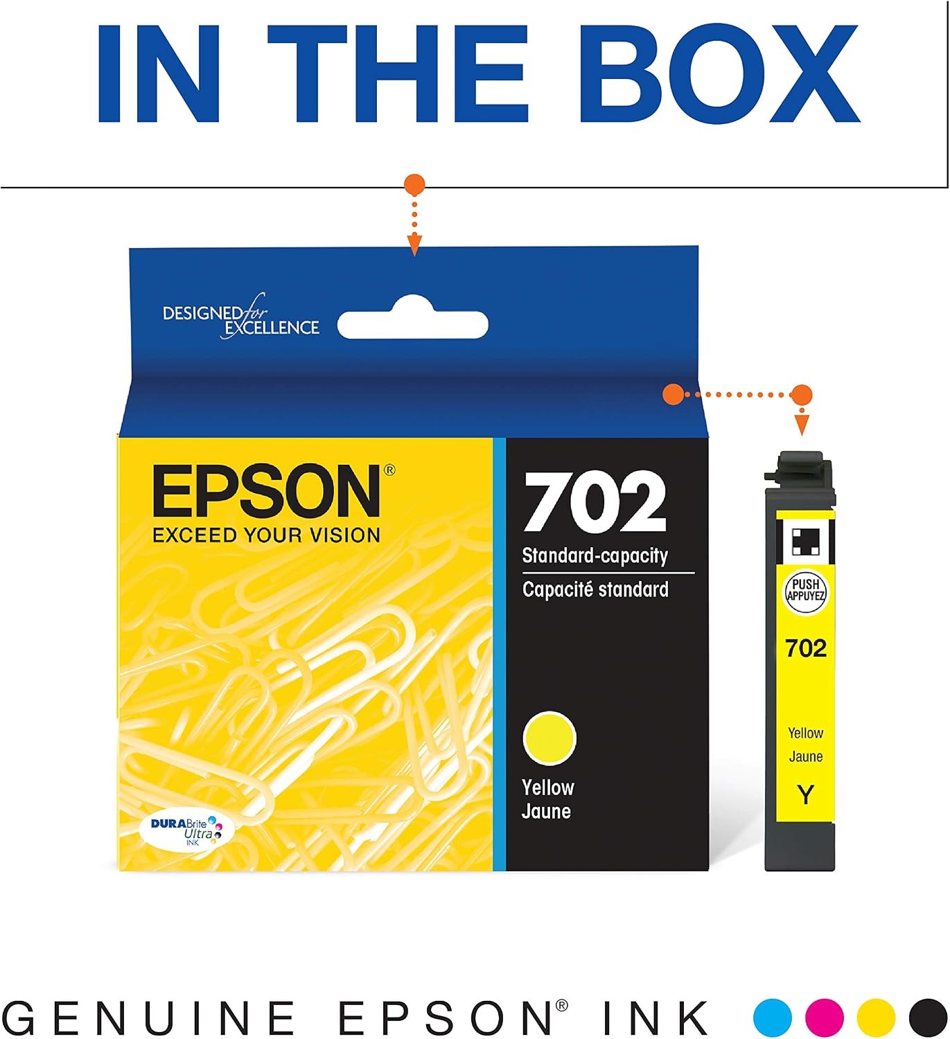 image:imageEPSON 702 DURABrite Ultra Ink Standard Capacity Yellow Cartridge T702420S Works with WorkForce Pro WF3720 3730 37331 Count Pack of 2