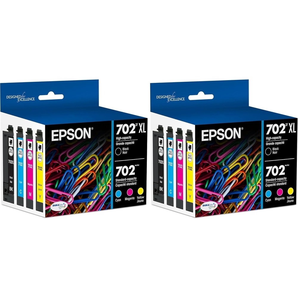 image:imageEPSON 702 DURABrite Ultra Ink High Capacity Black amp Standard Color Cartridge Combo Pack T702XLBCS Works with WorkForce Pro WF3720 3730 3733MultiPack Pack of 2