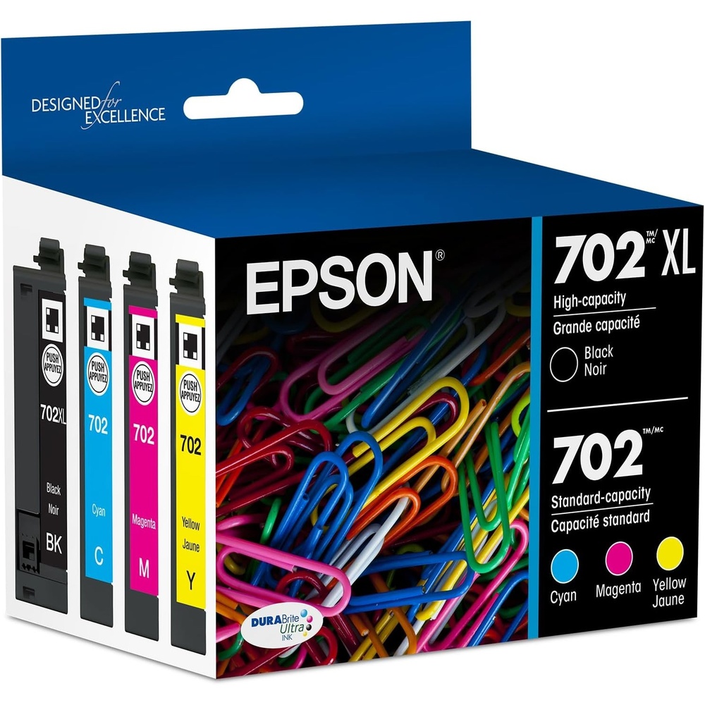image:imageEPSON 702 DURABrite Ultra Ink High Capacity Black amp Standard Color Cartridge Combo Pack T702XLBCS Works with WorkForce Pro WF3720 3730 3733MultiPack