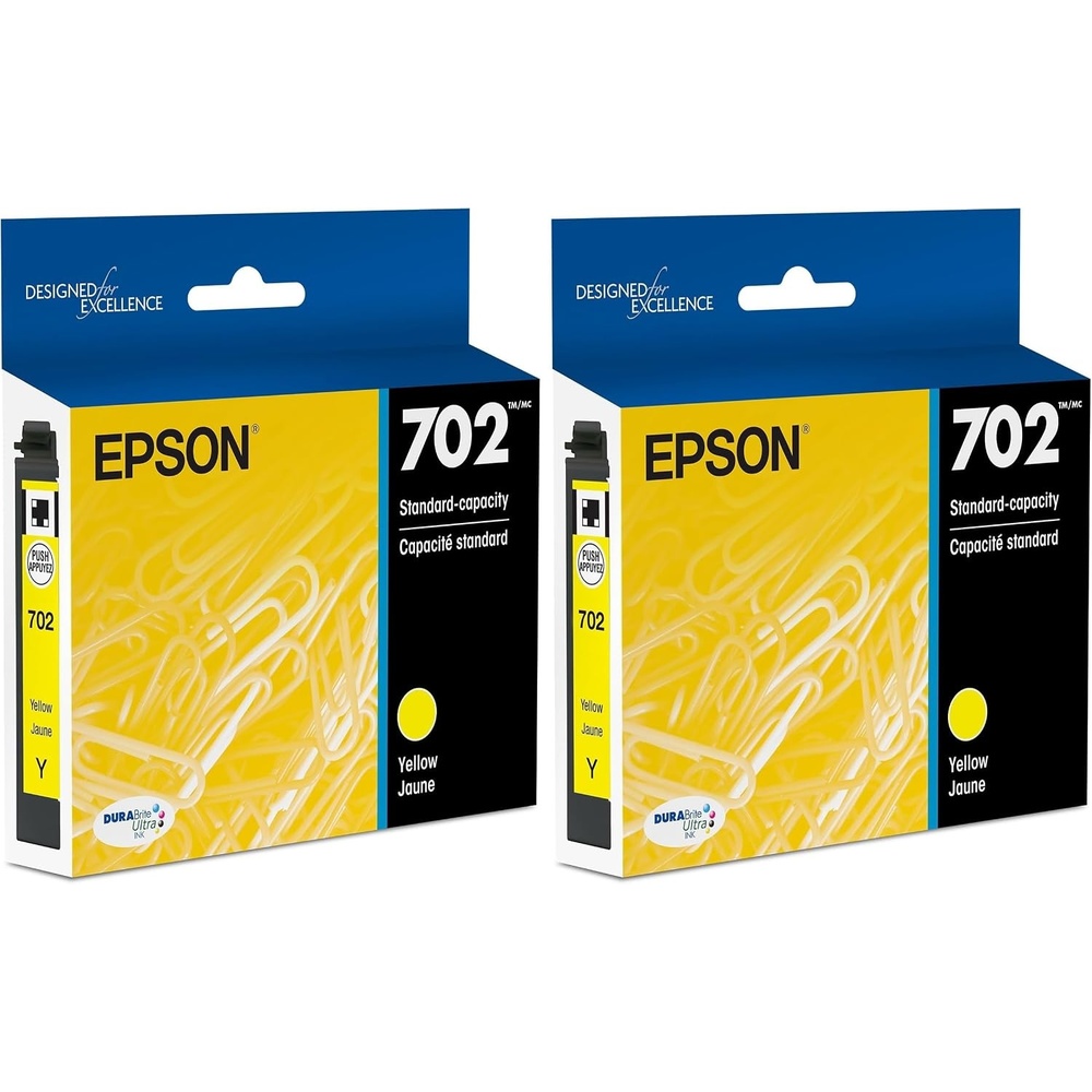 image:imageEPSON 702 DURABrite Ultra Ink Standard Capacity Yellow Cartridge T702420S Works with WorkForce Pro WF3720 3730 37331 Count Pack of 2